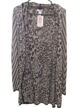 Caché Lightweight Metallic Animal Print Open Cardigan Medium